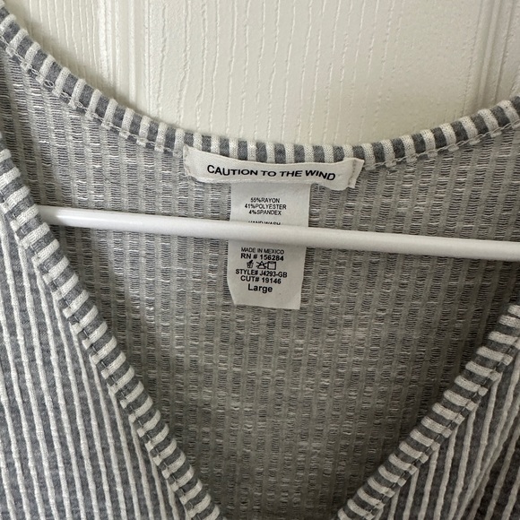 Caution to the Wind - Gray & White Striped Wrap Top - Picture 3 of 4